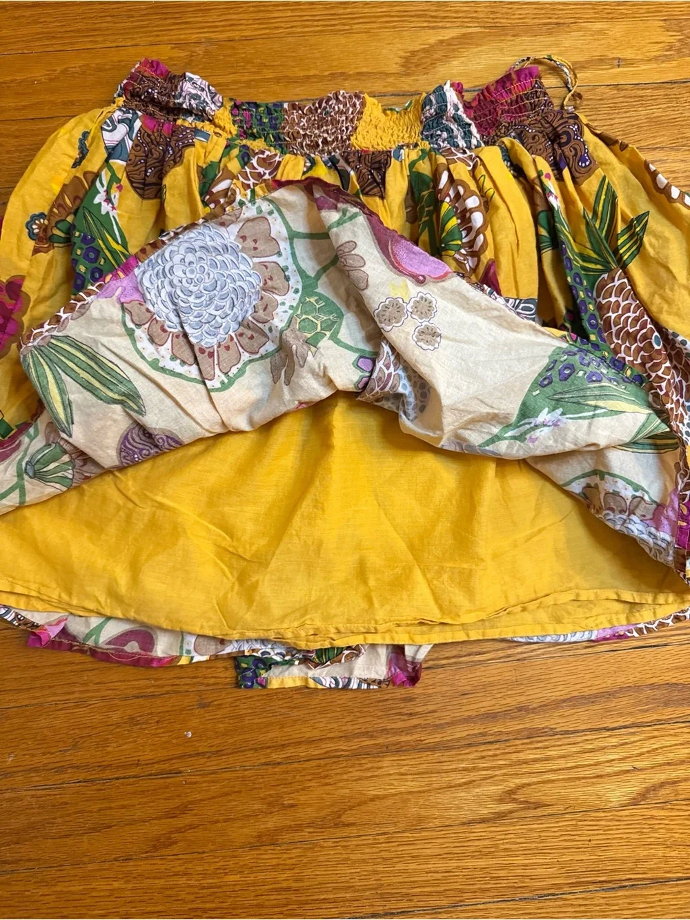 Anthropologie Let Me Be Mixed Print Mini Skirt Women’s M Yellow Floral Bro